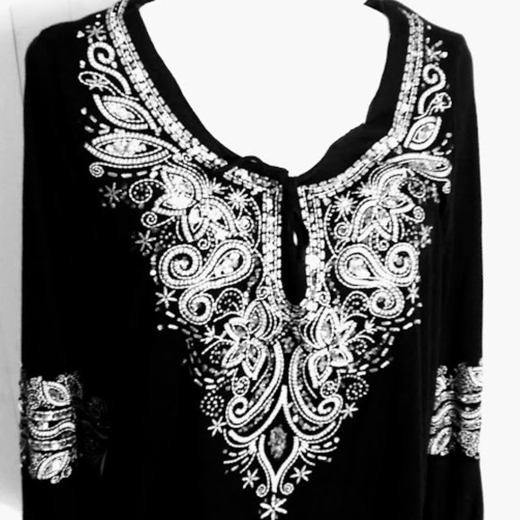 BOHEMIAN /PEASANT BLACK* BLINGY * TOP WOMAN L/XL*ONLY NINE WOMAN BRAND - Picture 6 of 8